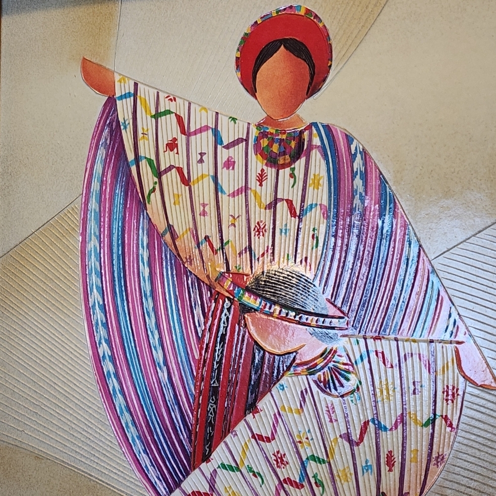 Signed Guatemala Folk Art Noppera-bo-Faceless Style Textured Glossy Colorful - Picture 2 of 12